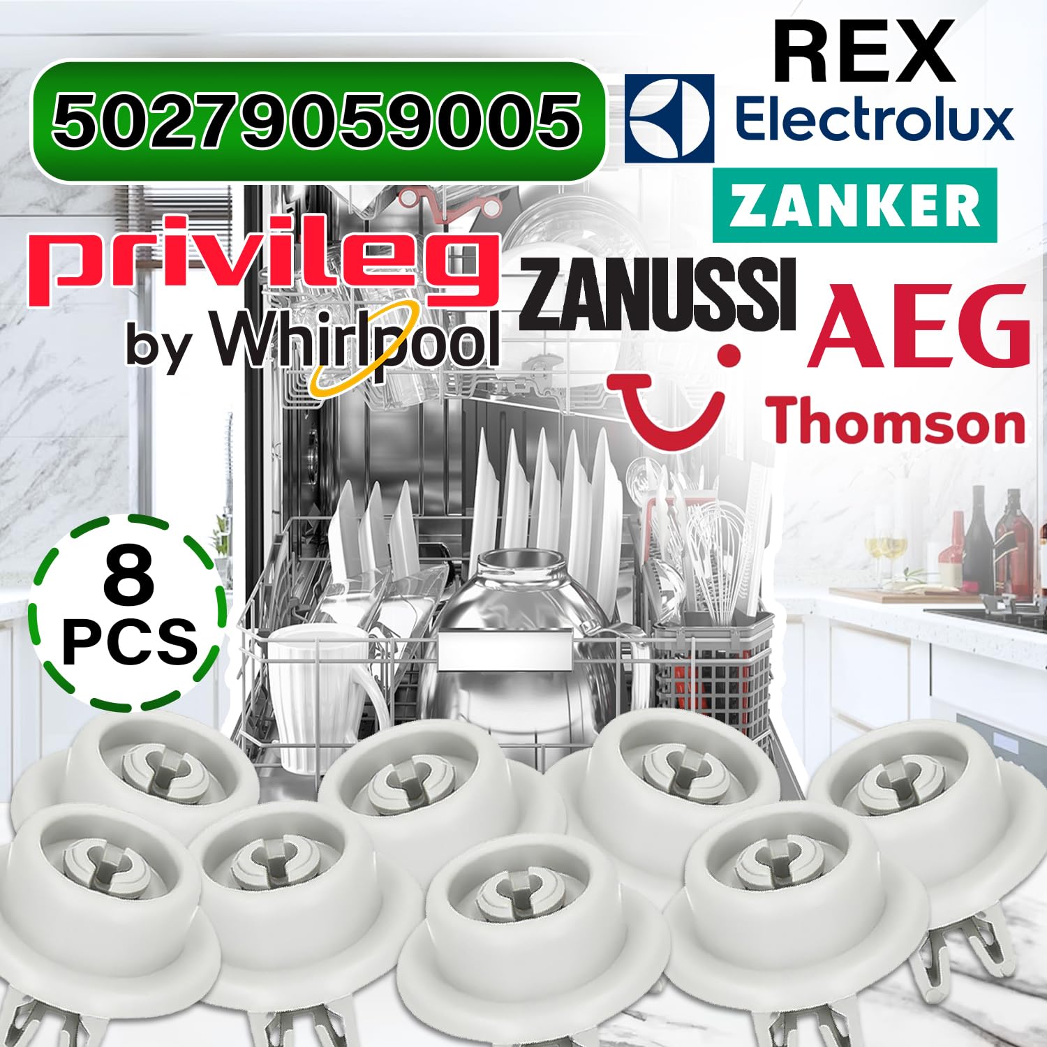 8 sztuk kółek do zmywarki do dolnej średnicy kosza Ø 34 mm z oryginalnym kodem 5027905900/5 50279059005 do AEG do Electrolux dla Zanussi - 5 lat - ONIX TECH