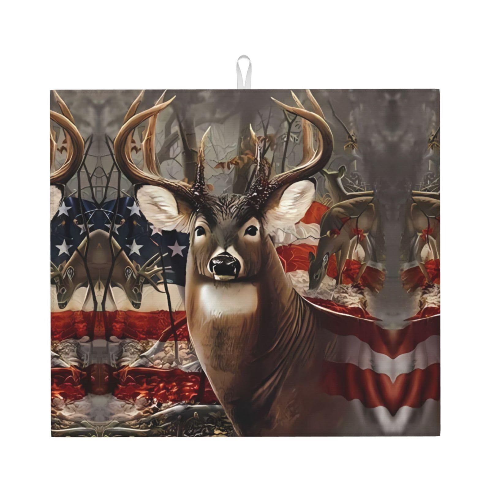 HJFCZH Deer Hunting Season Prints Kitchen Drying Mat – Absorbent Microfiber Throw for Dishes, Non-Slip Counter Cover, Quick-Drying Layer with Fade-Resistant Print
