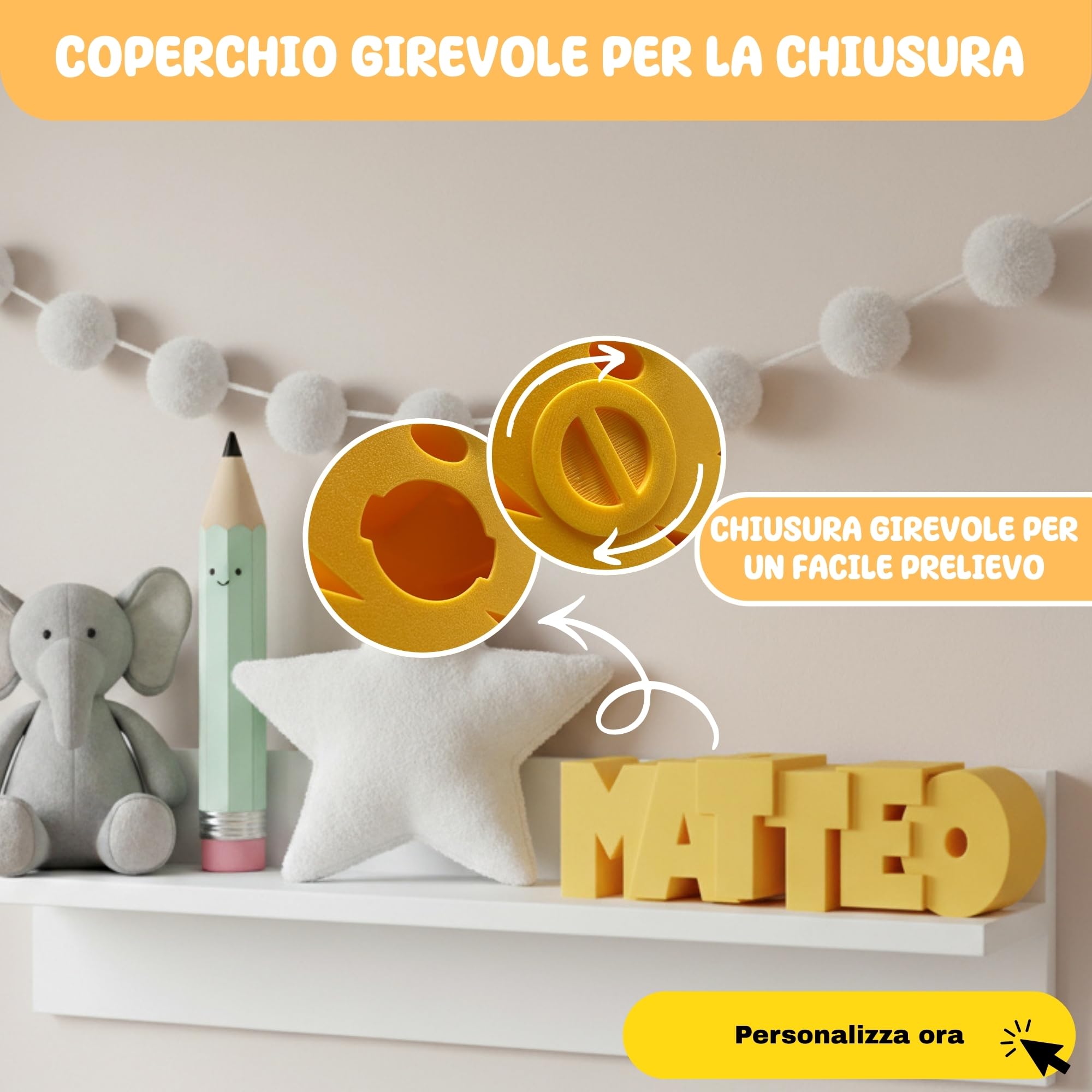 Salvadanaio Personalizzato per Bambini – Porcellino Salvadanaio con Nome – Porta Soldi e Raccogli Monete – Regalo Battesimo, Nascita e Compleanno