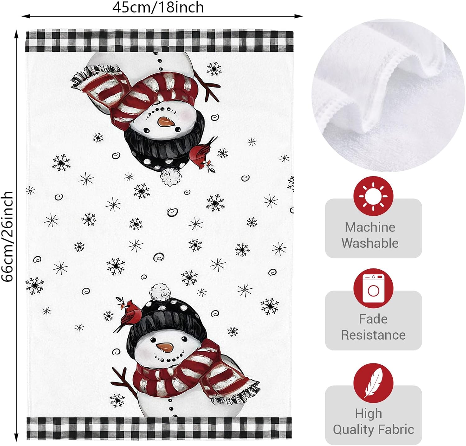 Black Red Xmas Tree Snowman Christmas Kitchen Towels Dish Towels Set of 2,Snowman Bird Believe Hand Towels 18x26 Inch Drying Dishcloth,Seasonal Winter Dish Towels for Kitchen Bathroom Home Decoration - Image 2