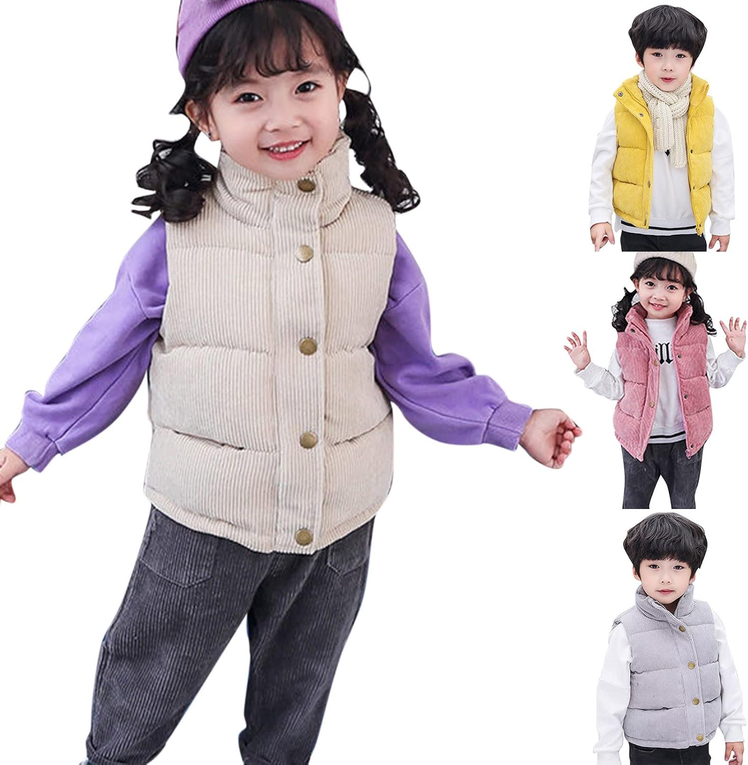 Toddler Boys Girls Vest Fleece Fuzzy Sleeveless Coat Outerwear Pockets Baby 𝐩𝐮𝐟𝐟𝐞𝐫 Jacket