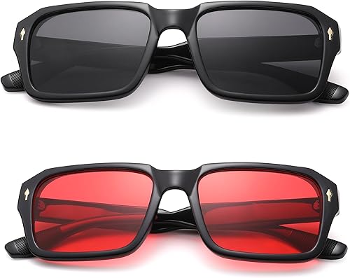 Miniatura 5 de Hycredi Gafas de sol cuadradas para hombres y mujeres, rectángulos, gruesos, color negro, UV400