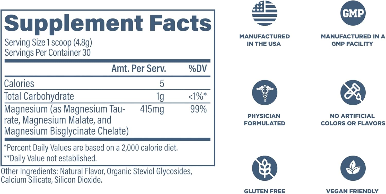 Revive MD Magnesium Powder Supplement - Magnesium Carbonate & Taurate Powder Drink Supports Healthy Bones, Muscles, & Nerves - Vegan-Friendly, Gluten-Free & Soy-Free (Raspberry Lemonade, 30 Servings)