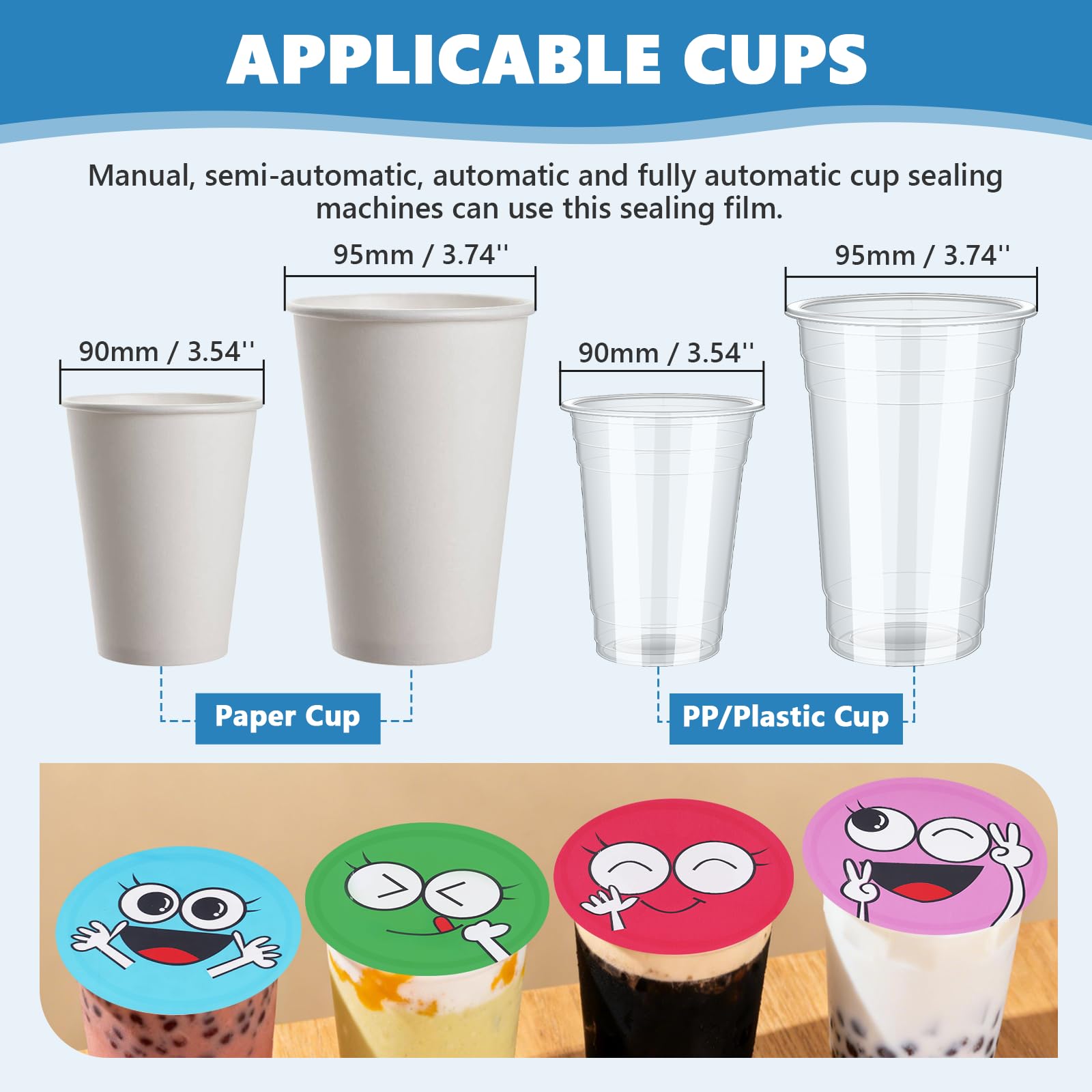 MXBAOHENG Film d'étanchéité de tasse 1 rouleau 2500 pièces film de scellage de tasse de thé au lait pour sceller la tasse en plastique (diamètre 90-95mm)