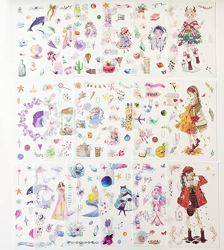 Miniatura 4 de Lindas calcomanías de Washi para álbumes de recortes, 72 hojas kawaii de 12 calcomanías mensuales de estilo japonés para niña, paquete a granel para