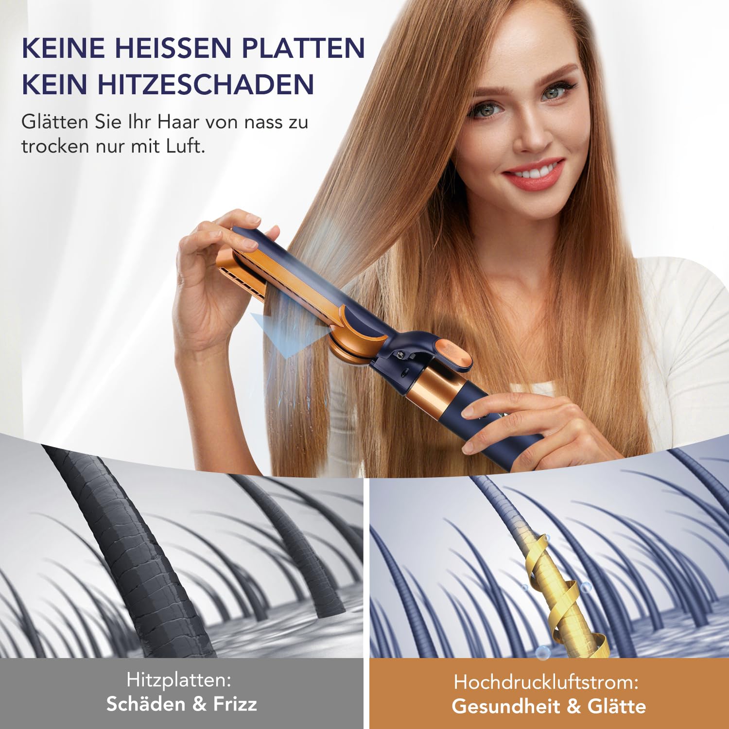 Glätteraufsätze für Dyson Airwrap mit Airflow Technologie ohne heiße Platten für sanftes Haarstyling mit weniger Schäden, Kompatibel mit HS01/HS05/HS08, Blau