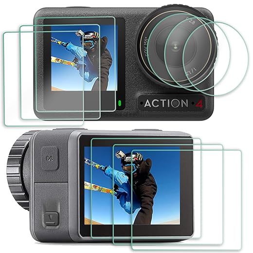FiTSTILL [9 PCS] Tempered Glass Screen Protector Film for DJI OSMO Action 4 Camera+3PCS Front and Back Screen Protector+3PCS Lens Film Foil+3PCS Lens protection cover for Action4 Camera Accessory