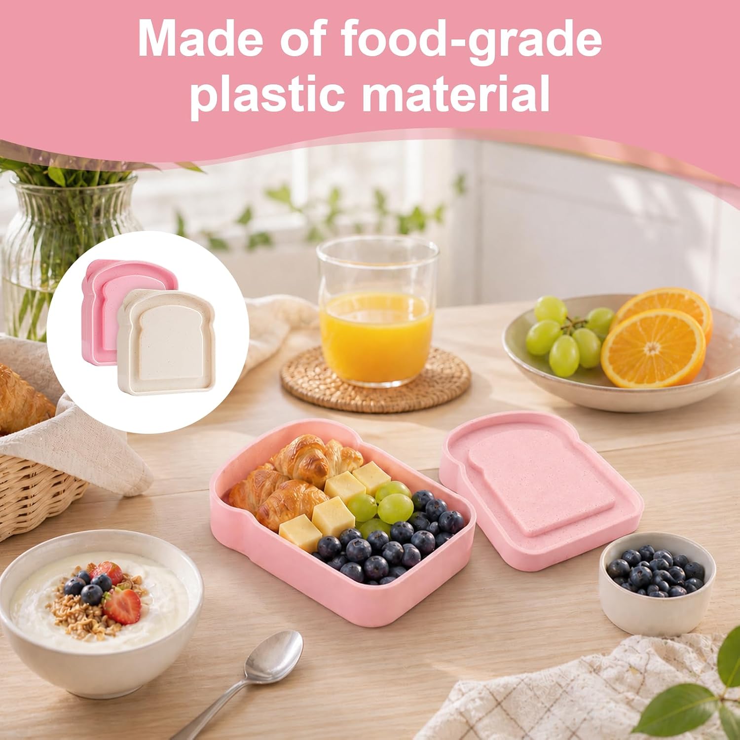 2-Piece Sandwich Containers For Lunch Boxes,Sandwich Box Container,Sandwich Holder,Sandwich Tupperware Are Reusable,With A Lid,Bpa-Free, Microwave Safe,Suitable For Home,Adults,Office, And Camping