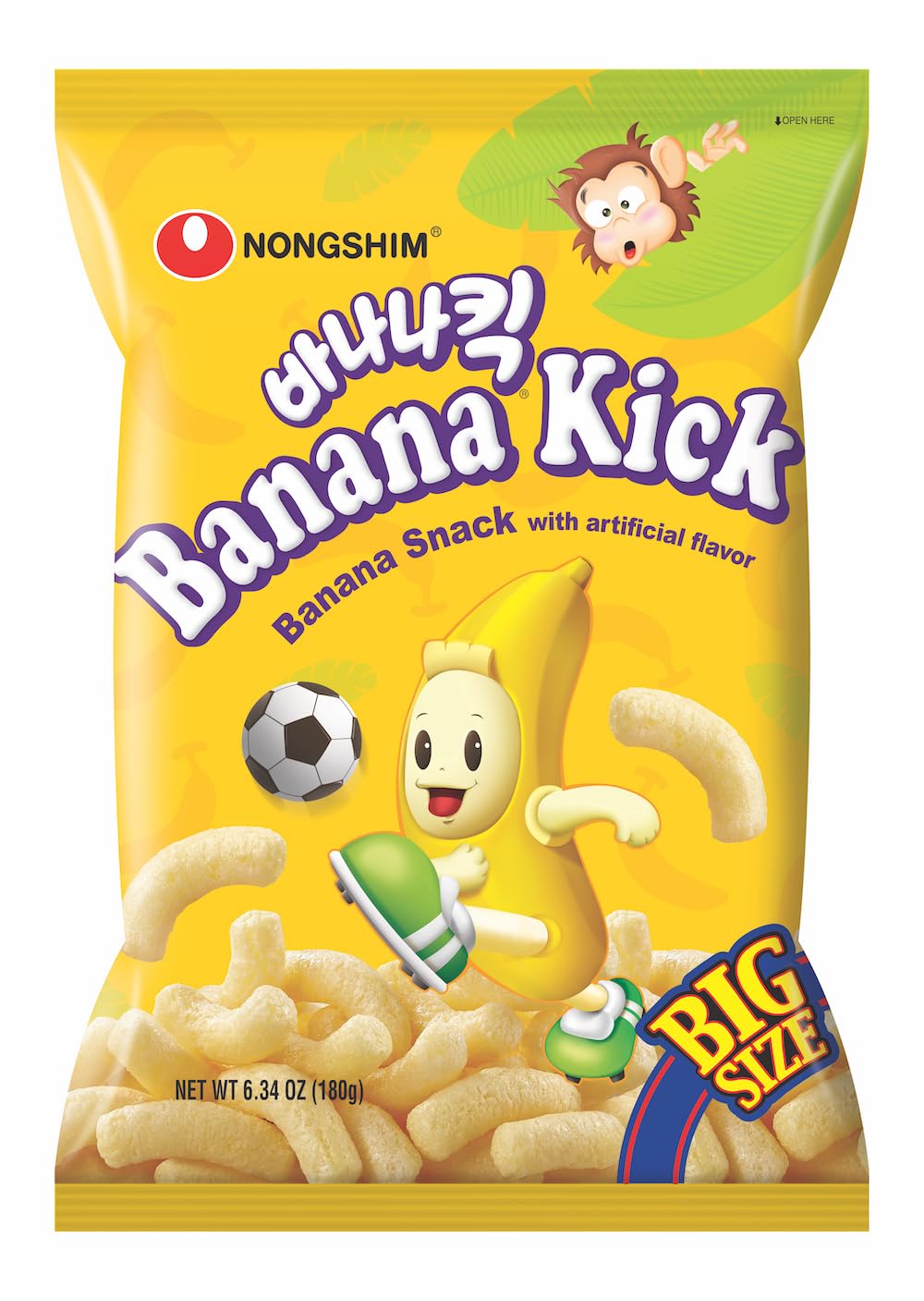 Nongshim Banana Kick Big Bag, Sweet and Crunchy Banana Flavored Corn Puff Snack, 6.34 oz