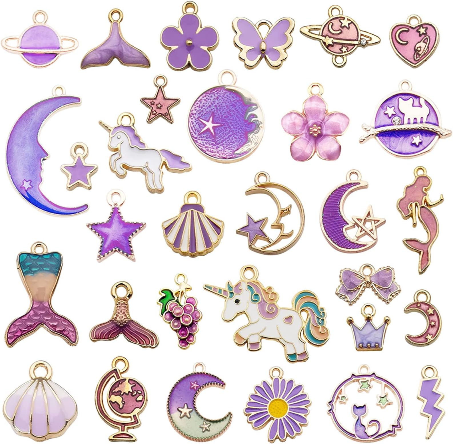 Charms Pendants, ELECDON 31pcs 10mm-30mm Mixed Enamel Charms Pendants for Jewelry Making Necklace Earrings Bracelet Craft Findings, DIY Necklace Bracelet Jewelry Making and Crafting