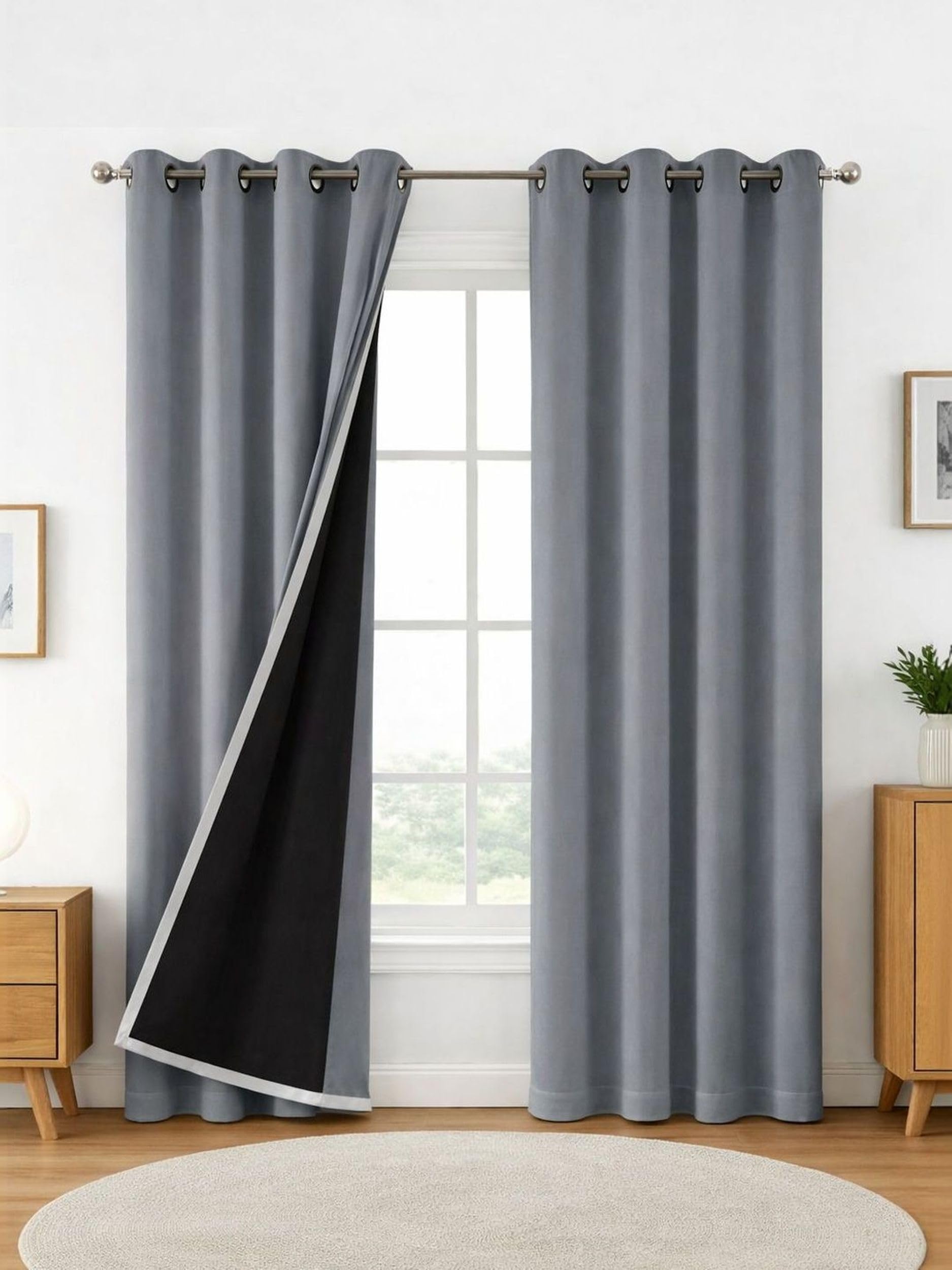 100% Blackout Curtains for Window- 4 Feet (Pack of 1) | Black Back Coated Fabric |Heat & Noise Insulation | Eyelet Curtains for Living Room & Bedroom |Grey