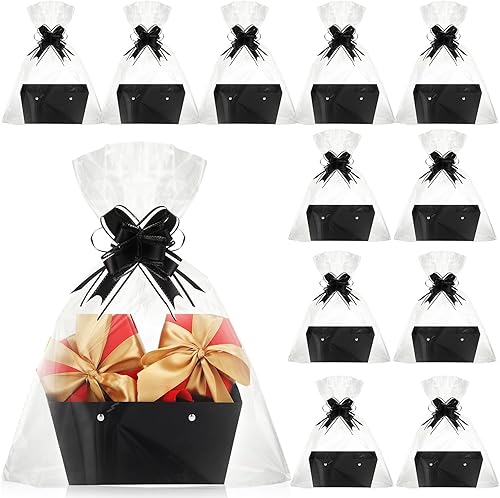 Miniatura 7 de Colarr 12 cestas para regalos vacías para llenar con asas, 12 bolsas de regalo a granel, 12 cintas de lazos, bricolaje para bodas, despedidas de