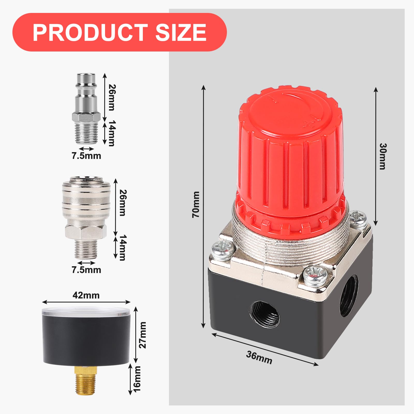 CPROSP Pressure Regulator Compressed Air 1/4 Inch 3 Holes with Teflon Tape and Pressure Gauge - Image 3