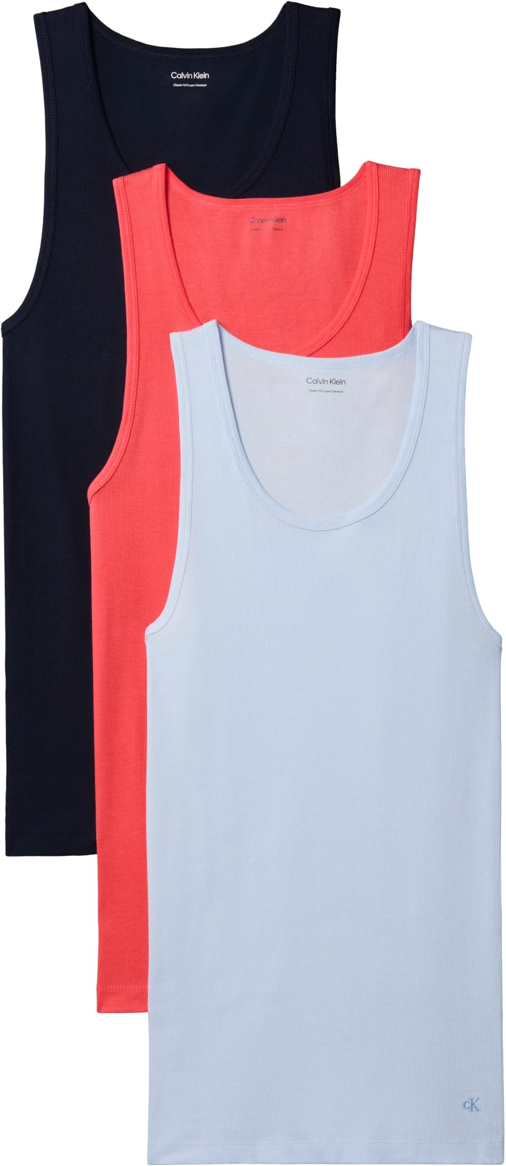 Calvin Klein Men’s 3 Pack Cotton Tank Tops, Multicolor (Shoreline W Punch Pink Emb/Punch Pi), XL