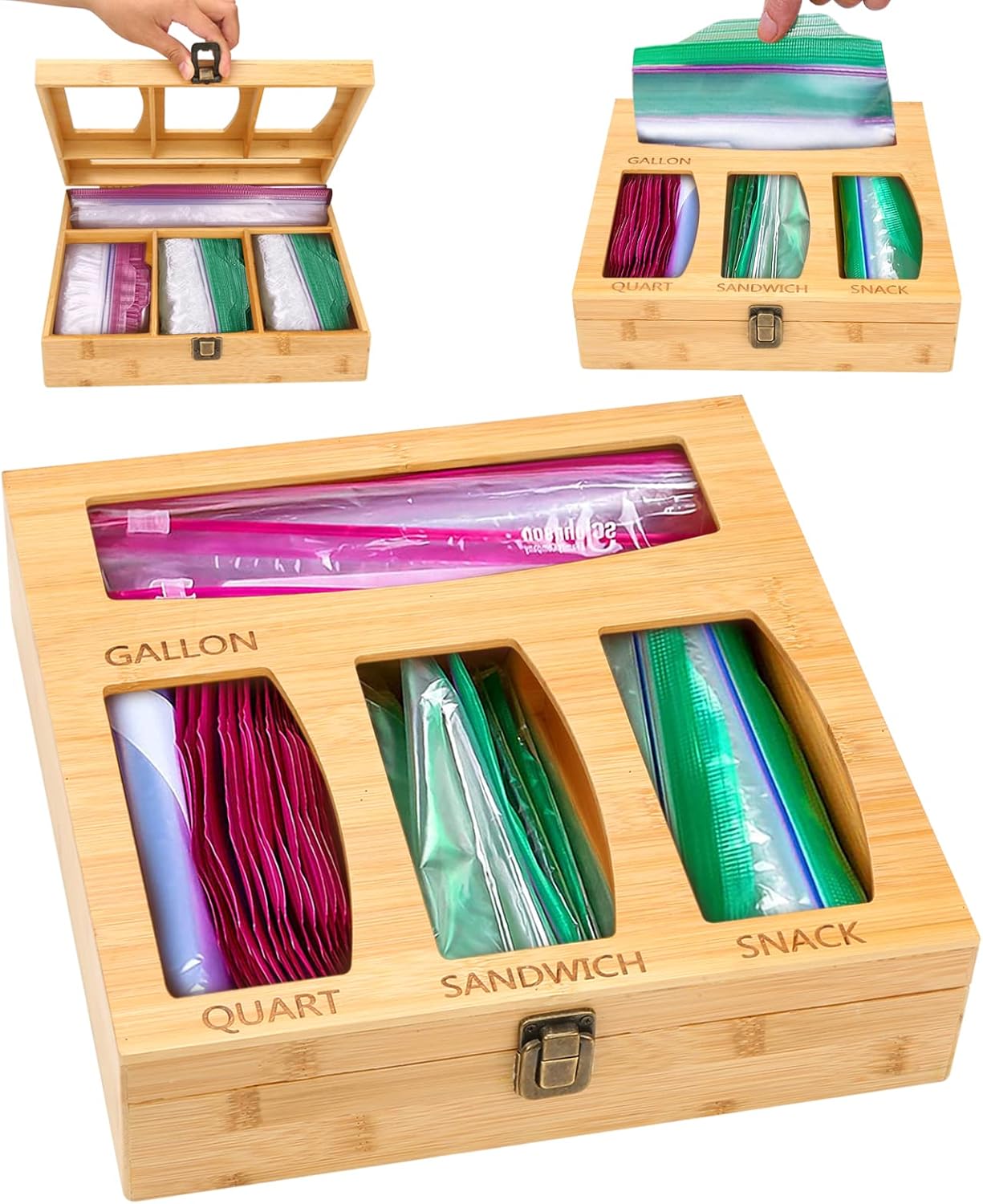 Bamboo Ziplock Bag Storage Organizer For Kitchen DrewerSandwich Bag HolderWood