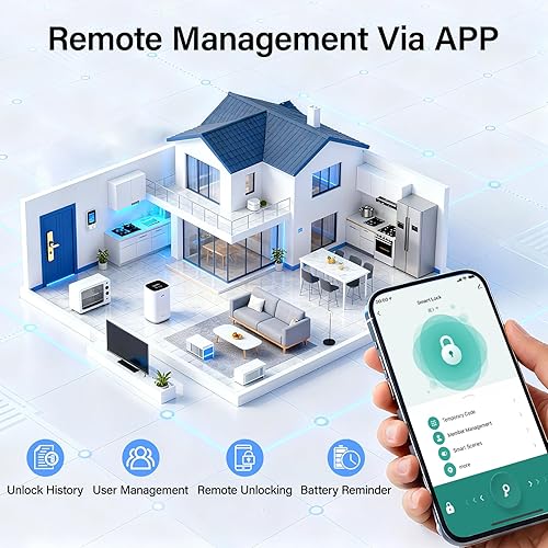 Miniatura 5 de TCFUNDY Cerradura de puerta inteligente con huella digital sin llave con asa, cerradura electrónica digital con teclado de pantalla táctil,
