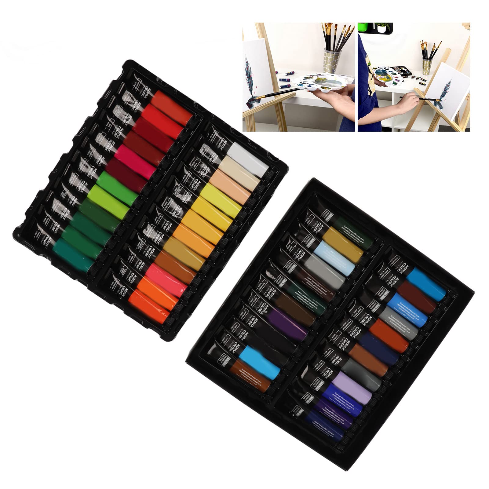 Gucagle Kit de pintura acrílica profesional hecho a mano DIY pintura conjunto con 48 colores vibrantes 6 pinceles 1 paleta para artistas principiantes adultos adolescentes niños acuarela