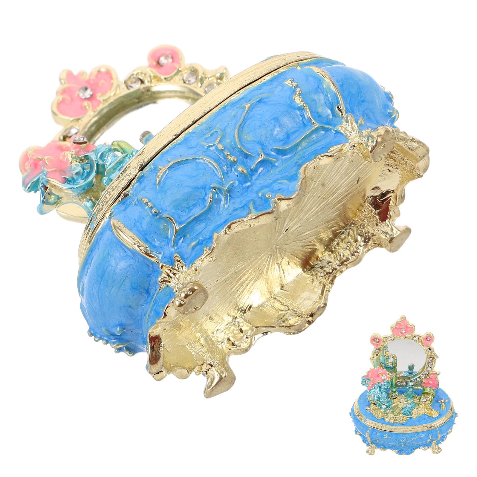 Boîte à bijoux en métal bleu pour décoration de coiffeuse élégante et bagues