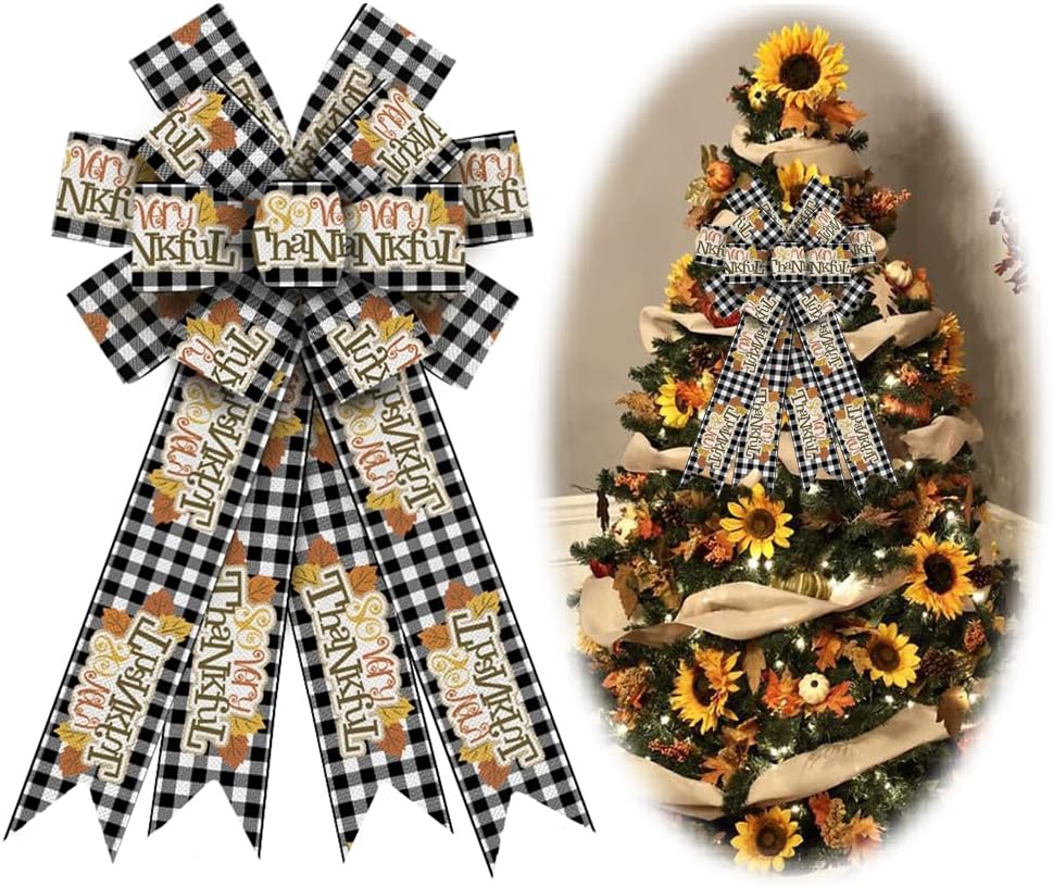 Large Halloween Bows for Wreath, Black Velvet Wreath Bows Halloween Orange Glitter Pimpkin Bat Star Bows for Front Door, Black Burlap Ornament Tree Topper Bows for Halloween Indoor Outdoor Decor