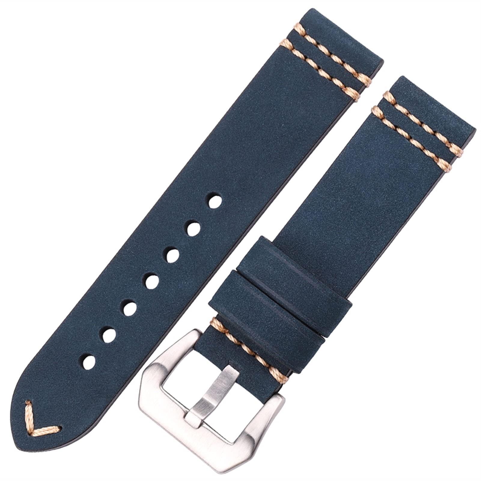 Bracelet montre interchangeable cuir 22mm bleu homme femme