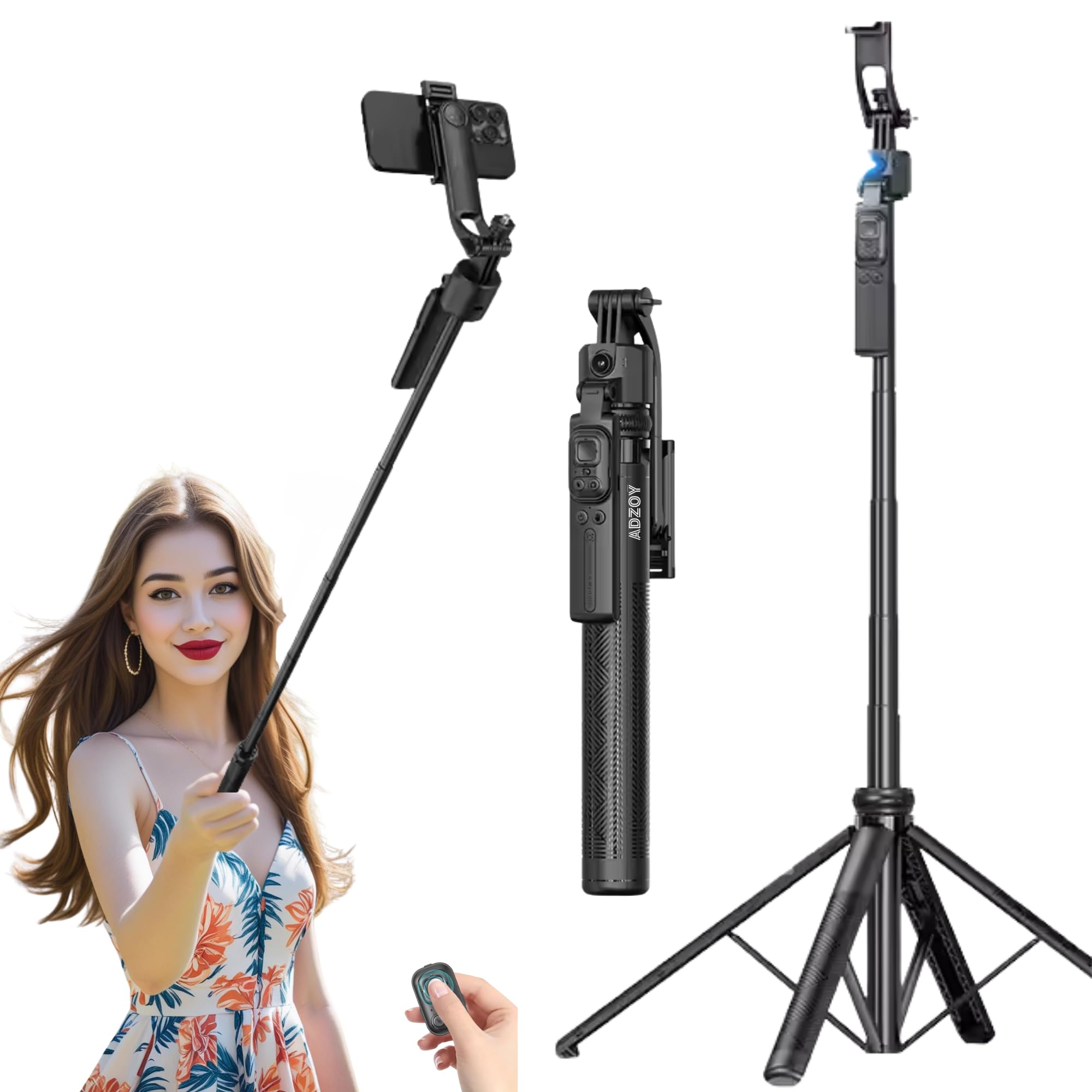 ADZOY ADL-C17 | AI Face Tracker Selfie Stick Quadripod | 360° Auto-Tracking Tripod |Smart Face Recognition | 165 CM (6 Feet) 4-in-1 Extendable Tripod Stand | Vlogging, Live Streaming & Video Recording-image-1