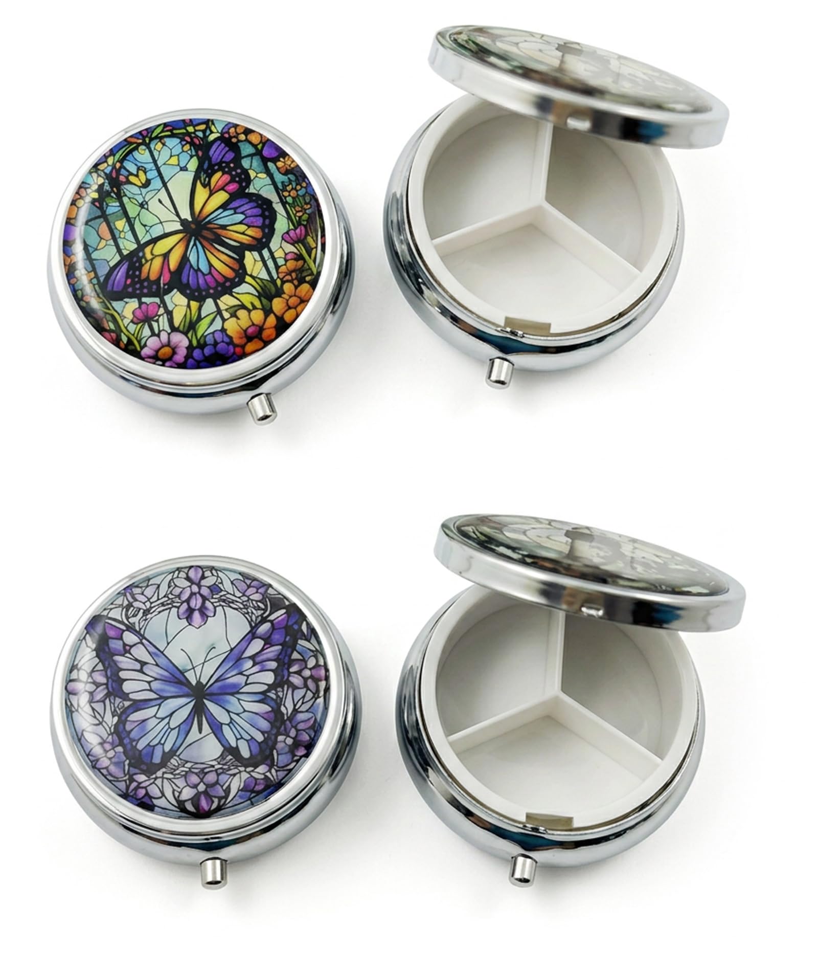 2PCS Pill Box Small, Small Medicine Box for Daily Medication Management, Portable Circular Three-Compartment Metal Pill Case for Travel and Work, Set of Two Compact Organizers with Secure Storage-image-7