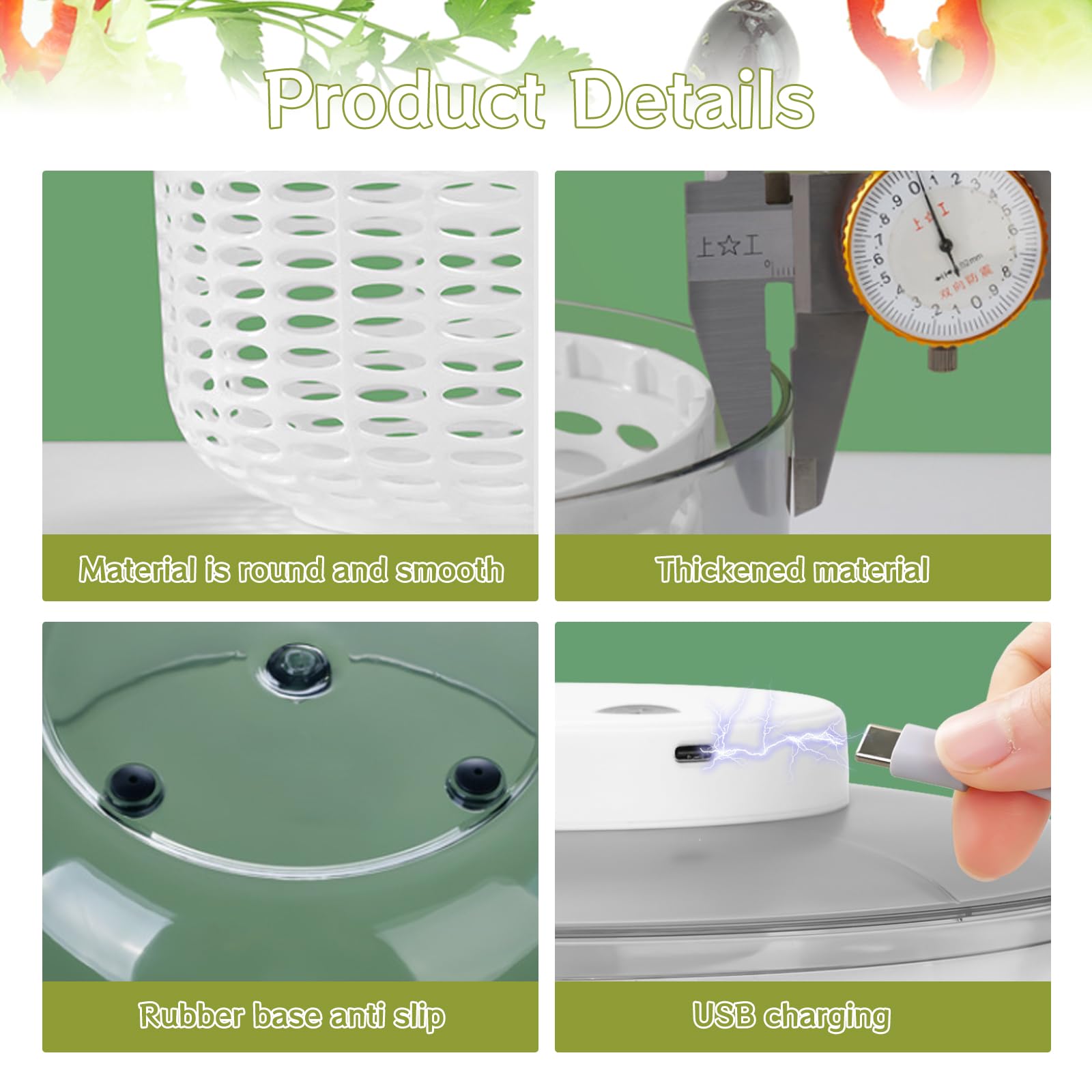 Centrifugador eléctrico de ensalada, 6 L, de gran capacidad, automático, para verduras, frutas, escurridor, escurridor, colador de lechuga de carga USB, con botella exprimible de 350 ml para la cocina