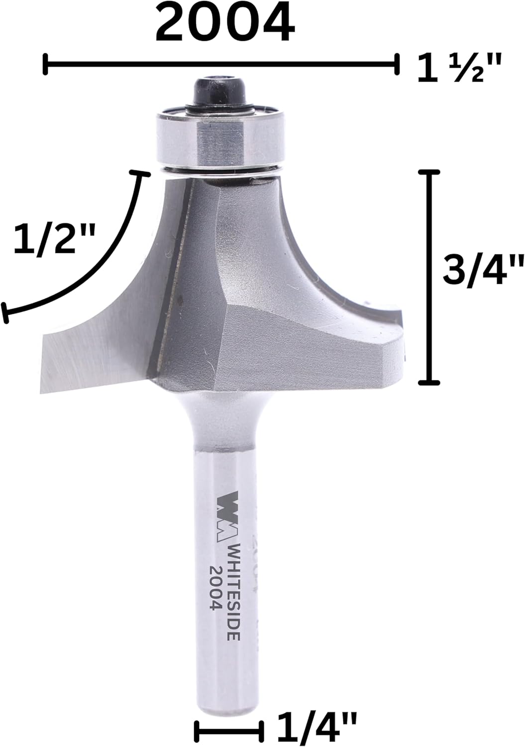 Whiteside 2004 Roundover Router Bit: 1/2 Inch Radius, 1-1/2 Inch Large Diameter, 1/4 Inch Shank, 3/4 Inch Cutting Length