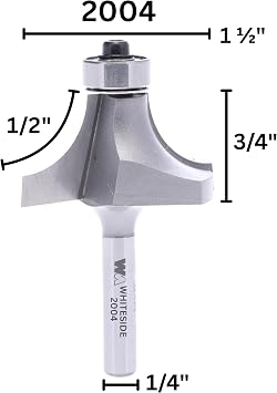 Whiteside 2004 Roundover Router Bit: 1/2 Inch Radius, 1-1/2 Inch Large Diameter, 1/4 Inch Shank, 3/4 Inch Cutting Length