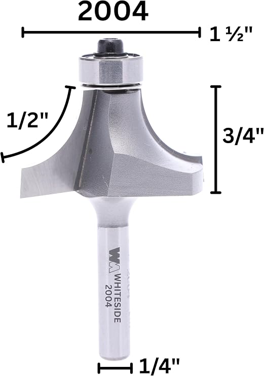 Whiteside 2004 Roundover Router Bit: 1/2 Inch Radius, 1-1/2 Inch Large Diameter, 1/4 Inch Shank, 3/4 Inch Cutting Length