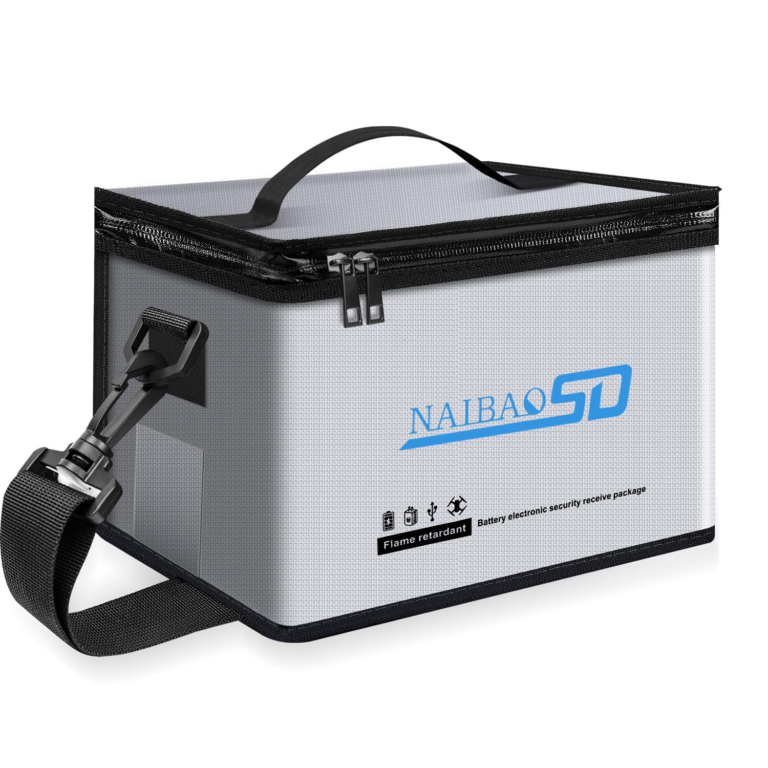 Fireproof Explosionproof Lipo Battery Bag for Lipo Battery Storage and Charging, Large Capacity Fire Resistant Detachable Shoulder Strap with Double Metal Zipper (11 x 8 x 6.5 in)