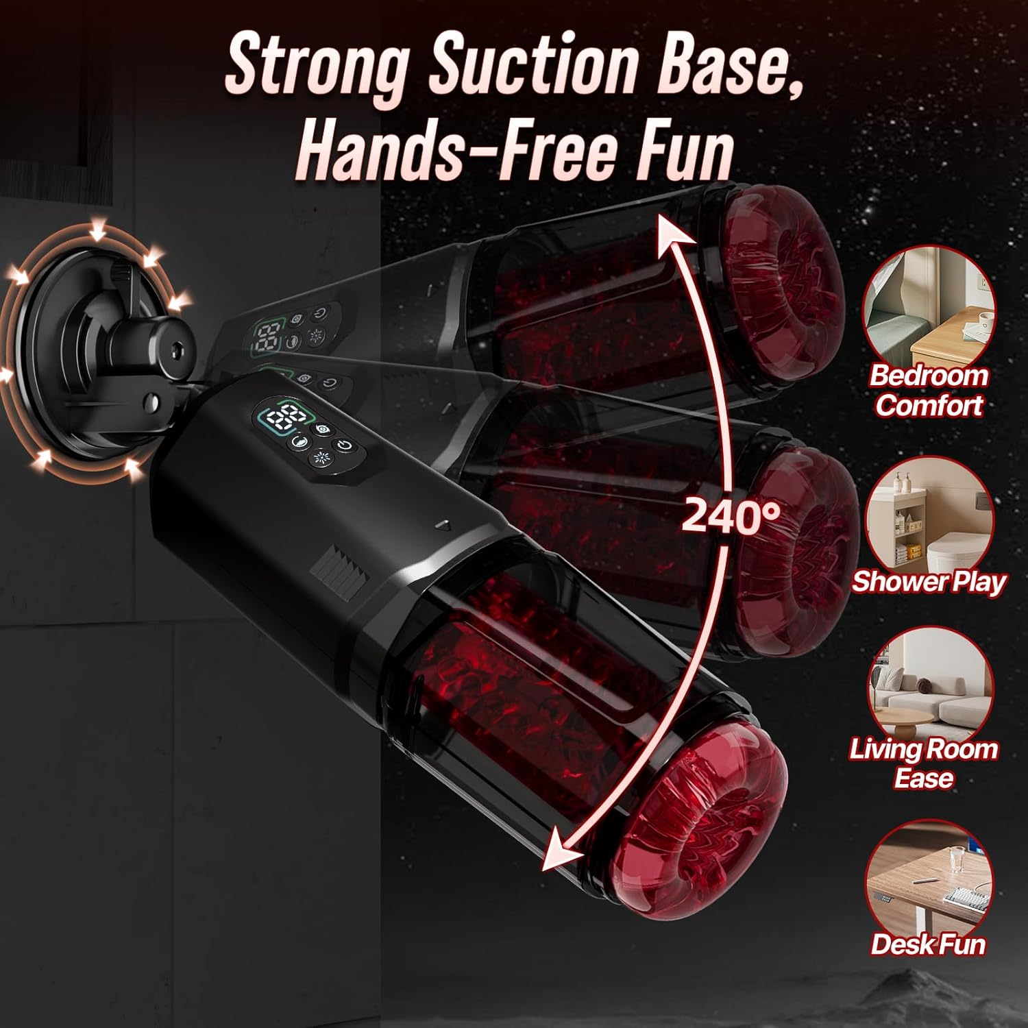 EINSEO Male Sex Toys for Men - AI Sync Male Masturbator Stroker Adult Toys with 7 Thrusting Rotating 7 Licking & Vibrating Modes, Hands-Free Sex Machine Pocket Pussy with One-Click Burst Bath Item Deep Black Red