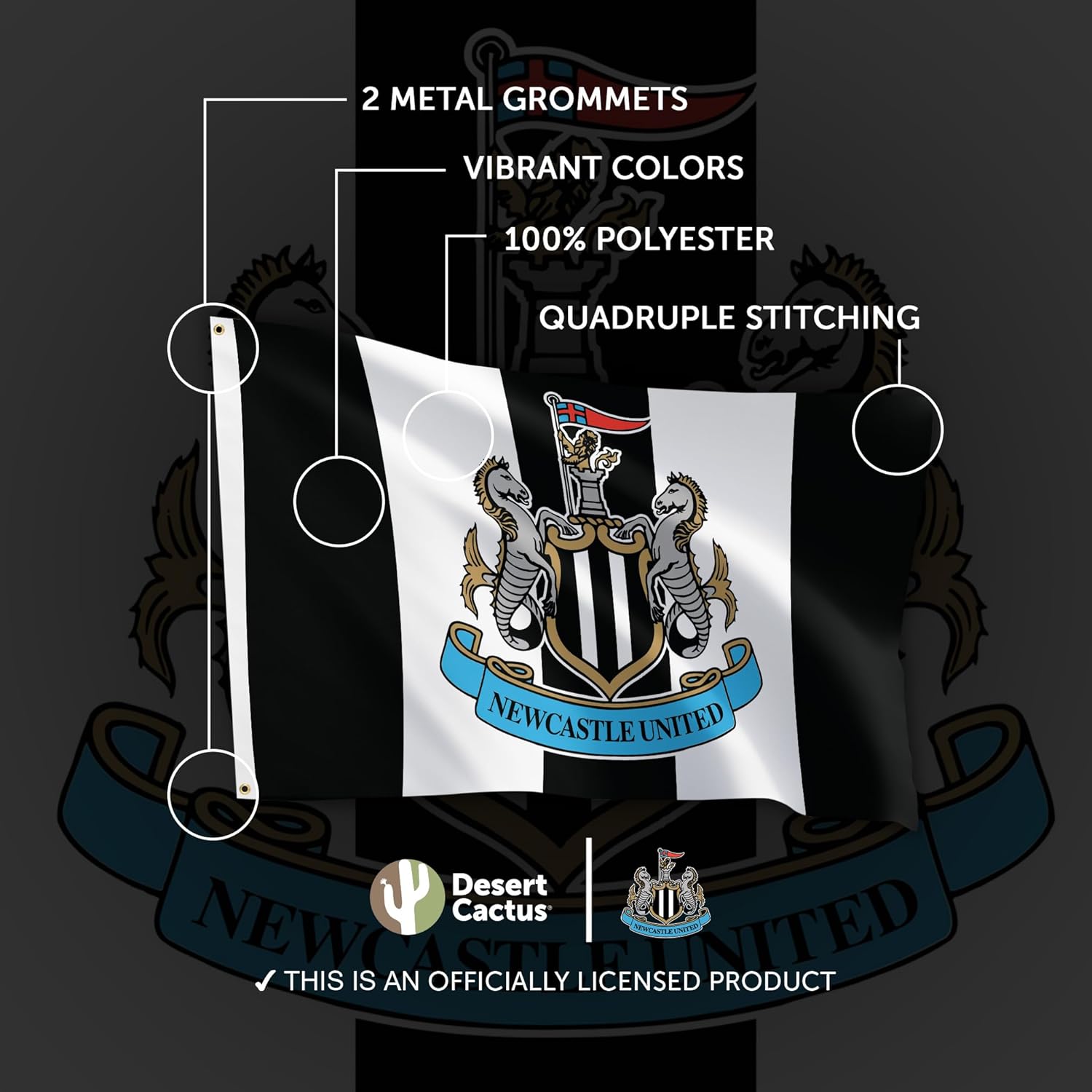 Desert Cactus Newcastle United Flag - 3 x 5 Feet The Magpies Football Soccer Banner, Indoor/Outdoor Durable Fabric, 100% Polyester Design (Design D)