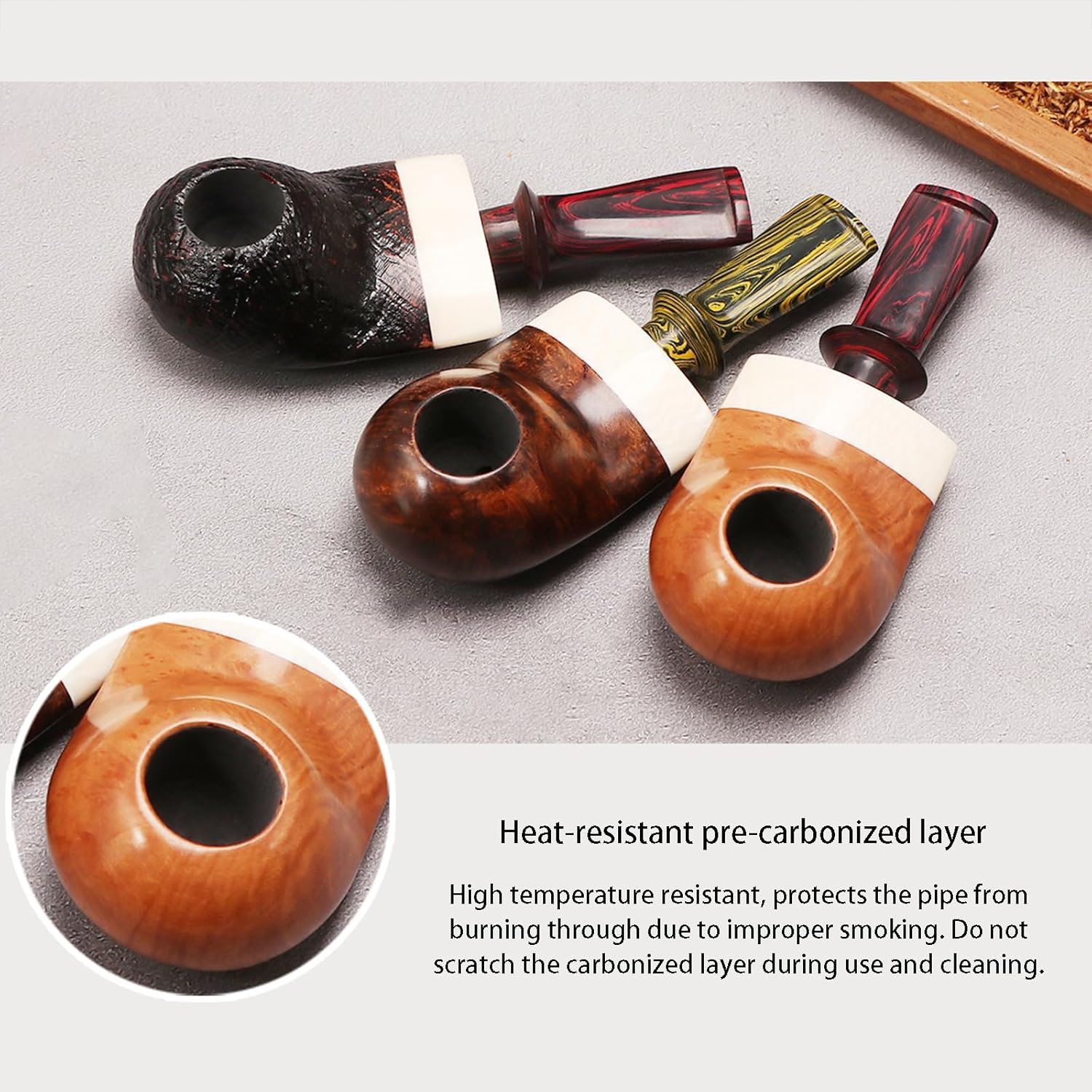 Pipe Tobacco Briar Pipe Detachable with Heat Resistant Pre-carbonized Layer for Collection Gift-Glossy Dark Finish