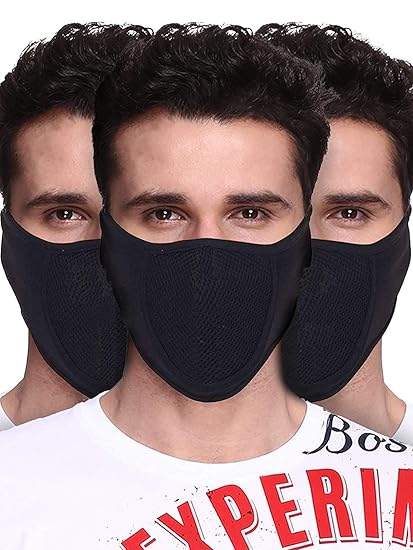 ZaySoo Cotton Reuseable Face Mask (Black, Without Valve, Pack of 3) for Men