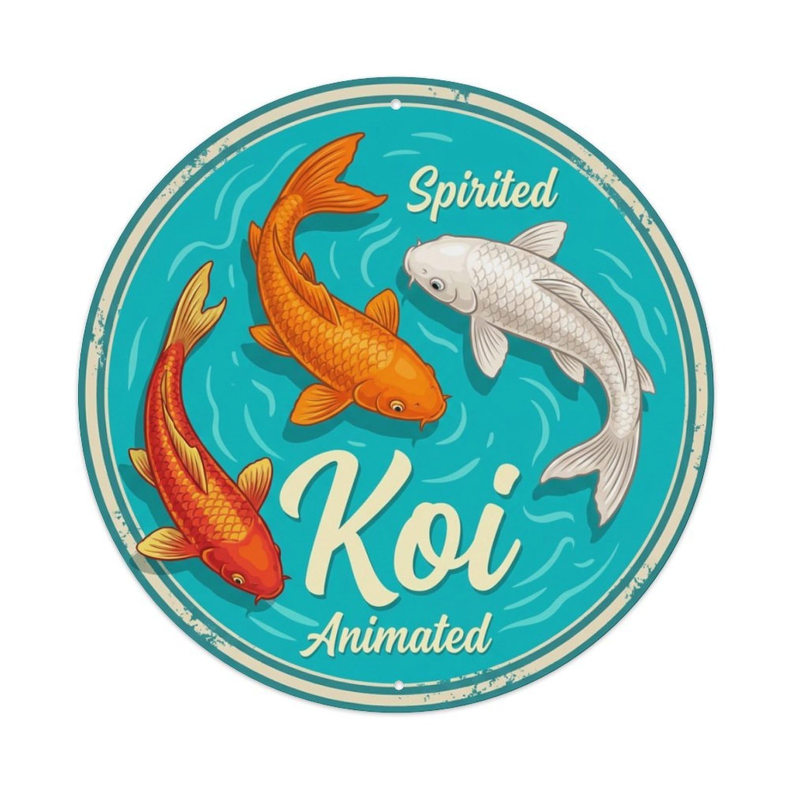 Metal Tin Sign Koi Fish Animated Vibrant Japanese Vintage