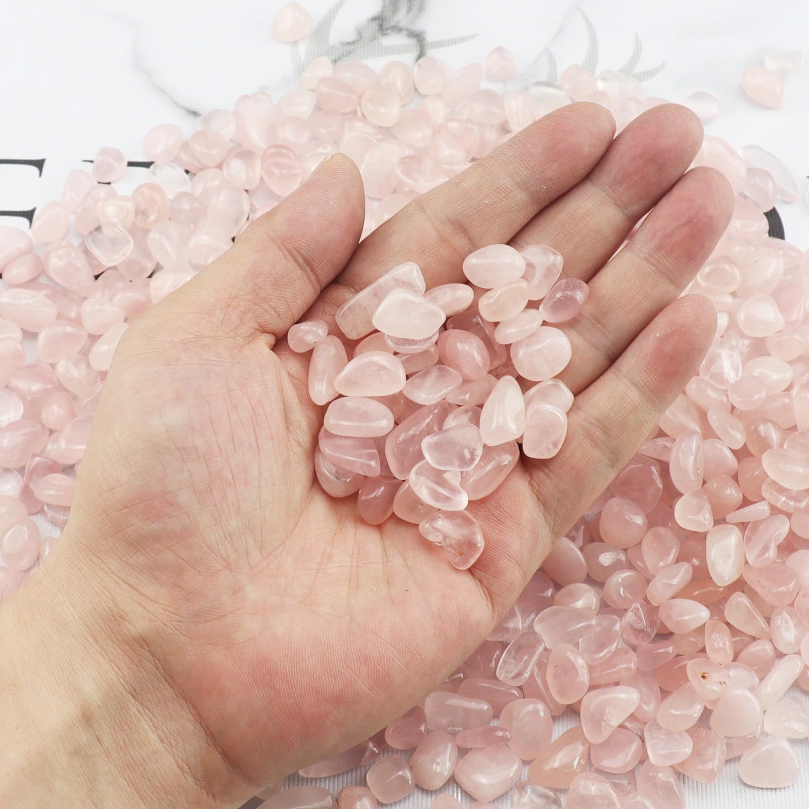 435 g de gravier décoratif pour aquarium - Rose quartz écrasé - Cristal naturel - Poli - Forme irrégulière - Vase - Pierres juteuses