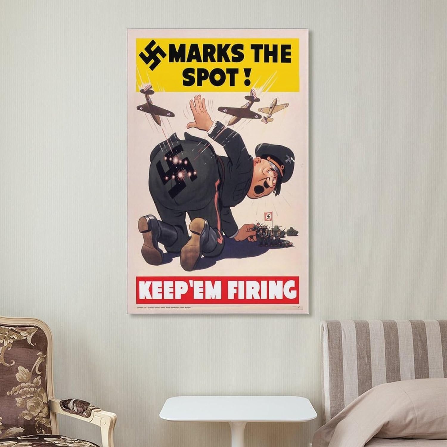 Marks The Spot Poster Keep Firing WW2 Propaganda Poster 1942, Canvas Painting Office Art Decoration Used For Wall Art Room Decor Aesthetics 16x24inch(40x60cm)