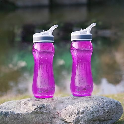 Miniatura 7 de Botella de agua de diseño curvo de 21 onzas con pajilla, paquete de 2 para la escuela, niños y niñas, botella de agua de tritán, fácil de agarrar