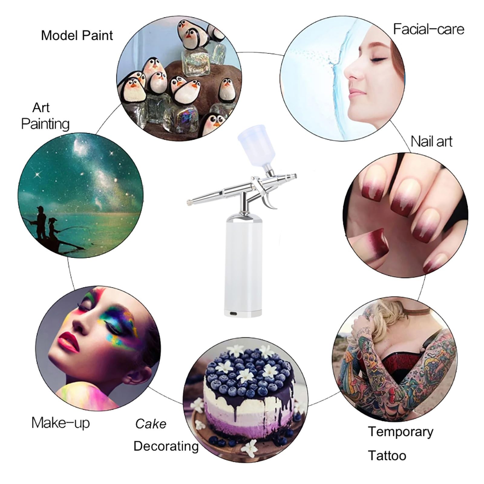 Aerografo con kit compressore Mini 25 Psi 0,3 mm Ugello Trigger Gun Nail Art Design Tattoo Controllo Preciso(METU40 C Black)