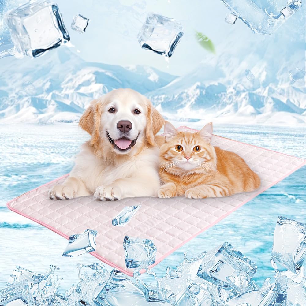 Dog Cooling Mat Pad, 2025 Upgraded Pet Ice Silk Mats, Pet Cooling Mat Ice Silk Cool Mat for Dogs & Cats, with Non-Slip & Foldable Summer Reusable Pets Cool Bed (Pink, XX-Large)