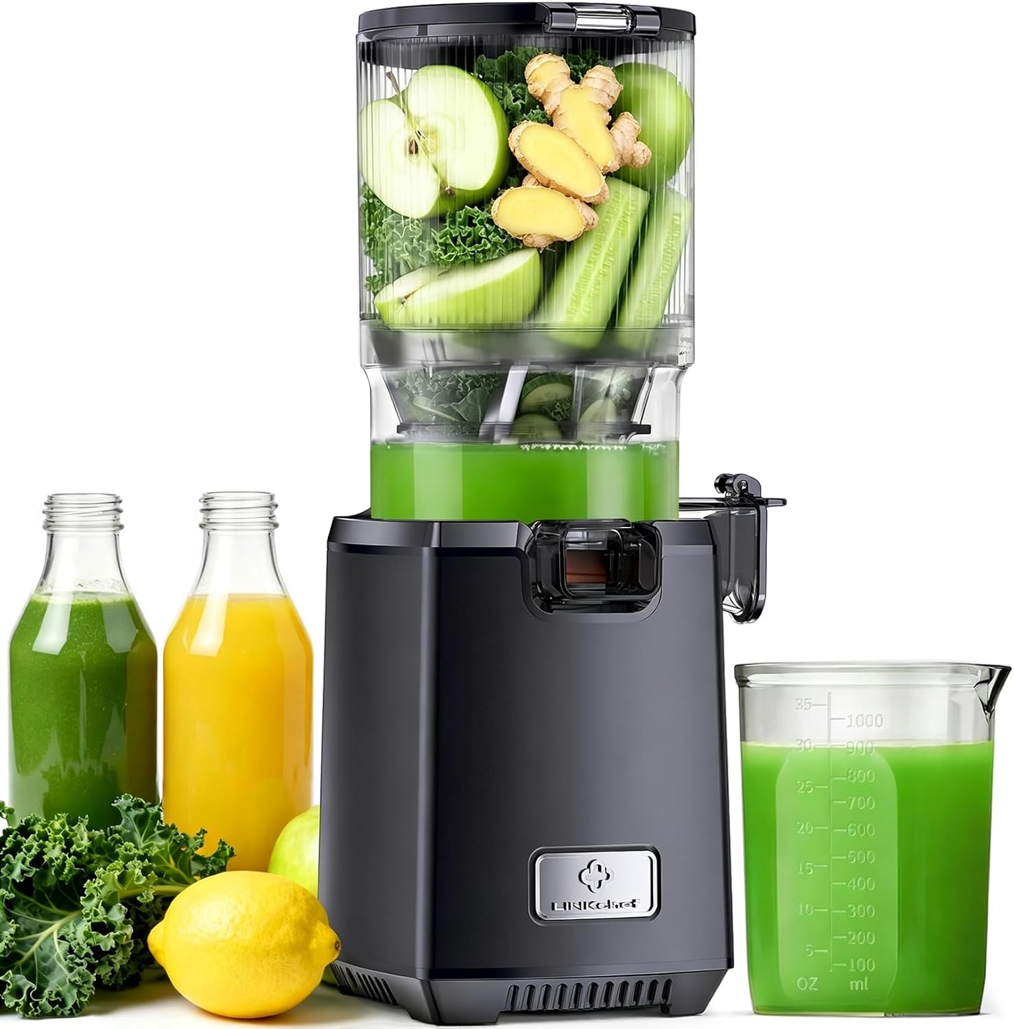 LINKChef Estrattore Frutta e Verdura - Centrifuga Frutta e Verdura con Bocca Larga 130mm, 250W Estrattore di Succo a Freddo con Tecnologia Lenta, Senza BPA, Facile da Usare e Sicuro