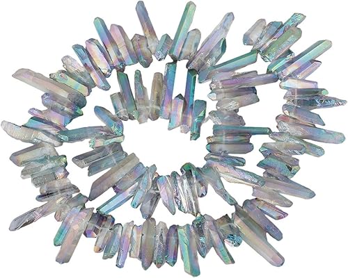 Miniatura 2 de rockcloud rocas naturales de cristal, cubiertas de titanio, cuarzo claro, en punta, hebra de 15 pulgadas
