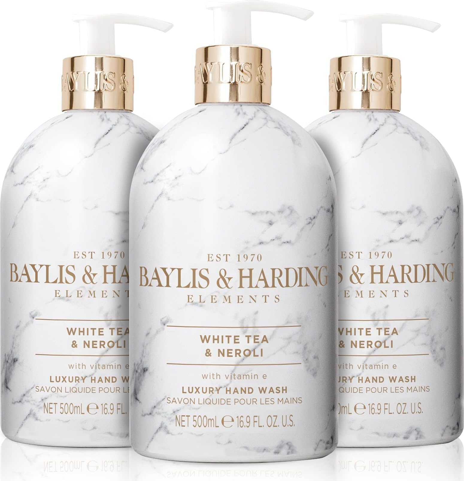 Liquid Hand Soap Wash with Dispenser, Elements, White Tea & Neroli, 16.9oz/500ml (3-Pack)