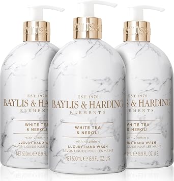 Baylis & Harding Liquid Hand Soap Wash with Dispenser, Elements, White Tea & Neroli, 16.9oz/500ml 3-Pack