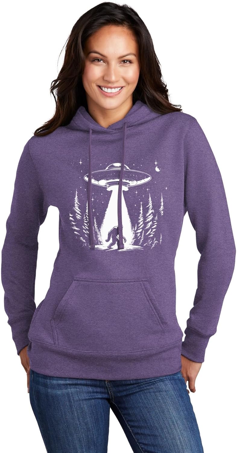 Go All Out UFO Capturing Bigfoot In The Forest Funny Sasquatch Mens Women Youth Sweatshirt Hoodie