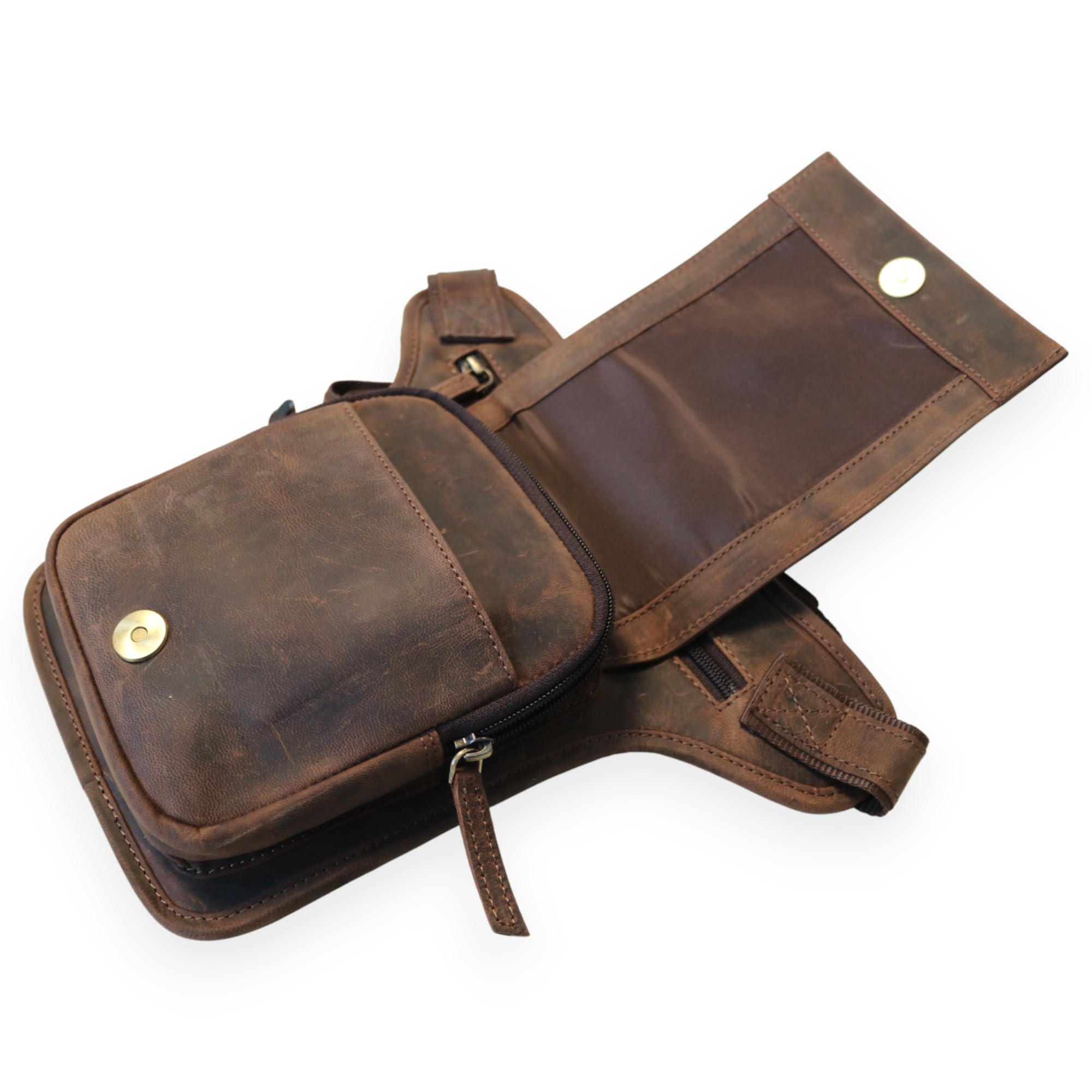 MDM Herren Motorrad Vintage Beintasche mit Oberschenkel Gurt Wolf Motiv (Braun)