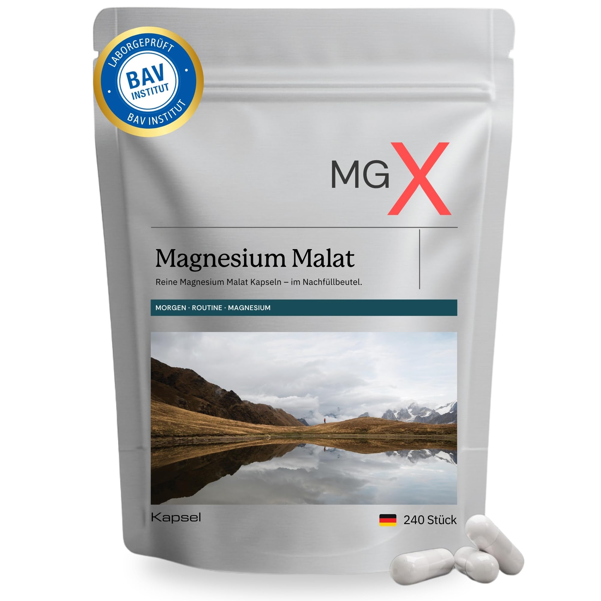 MGX Magnesio Malato Cápsulas 240-2250mg de Magnesio Malato por Dosis - Cansancio, Sistema Nervioso y Músculos - Suministro para 80 Días - Bolsa Resellable - Fabricado en Alemania