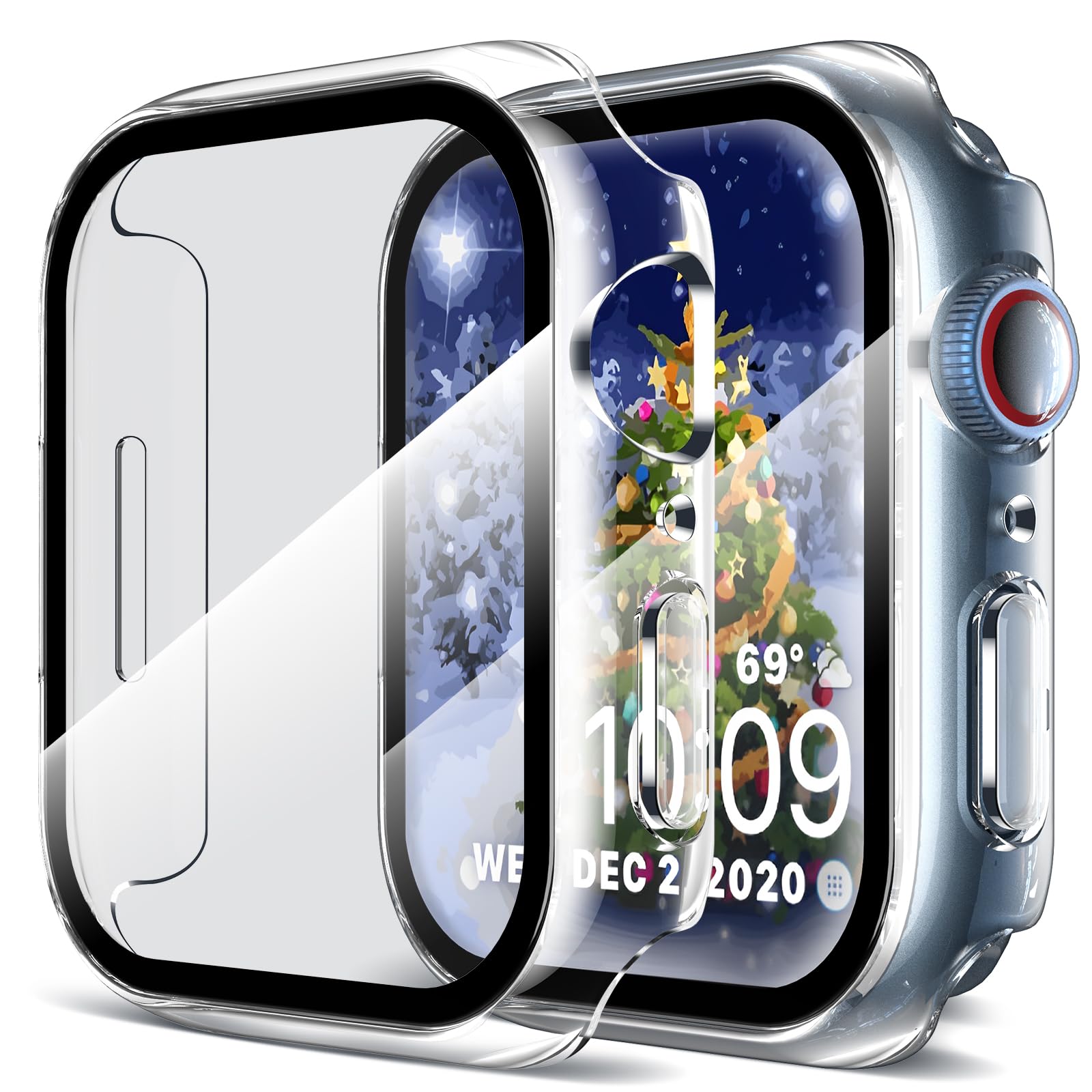 LK 2 Pack Hard PC Case with Tempered Glass Screen Protector for Apple Watch Series SE/6/5/4 40mm, Series SE 2 40mm(2022), [Touch Sensitive] [HD Ultra-Thin] Full Protective Cover for iWatch 40mm, Clear