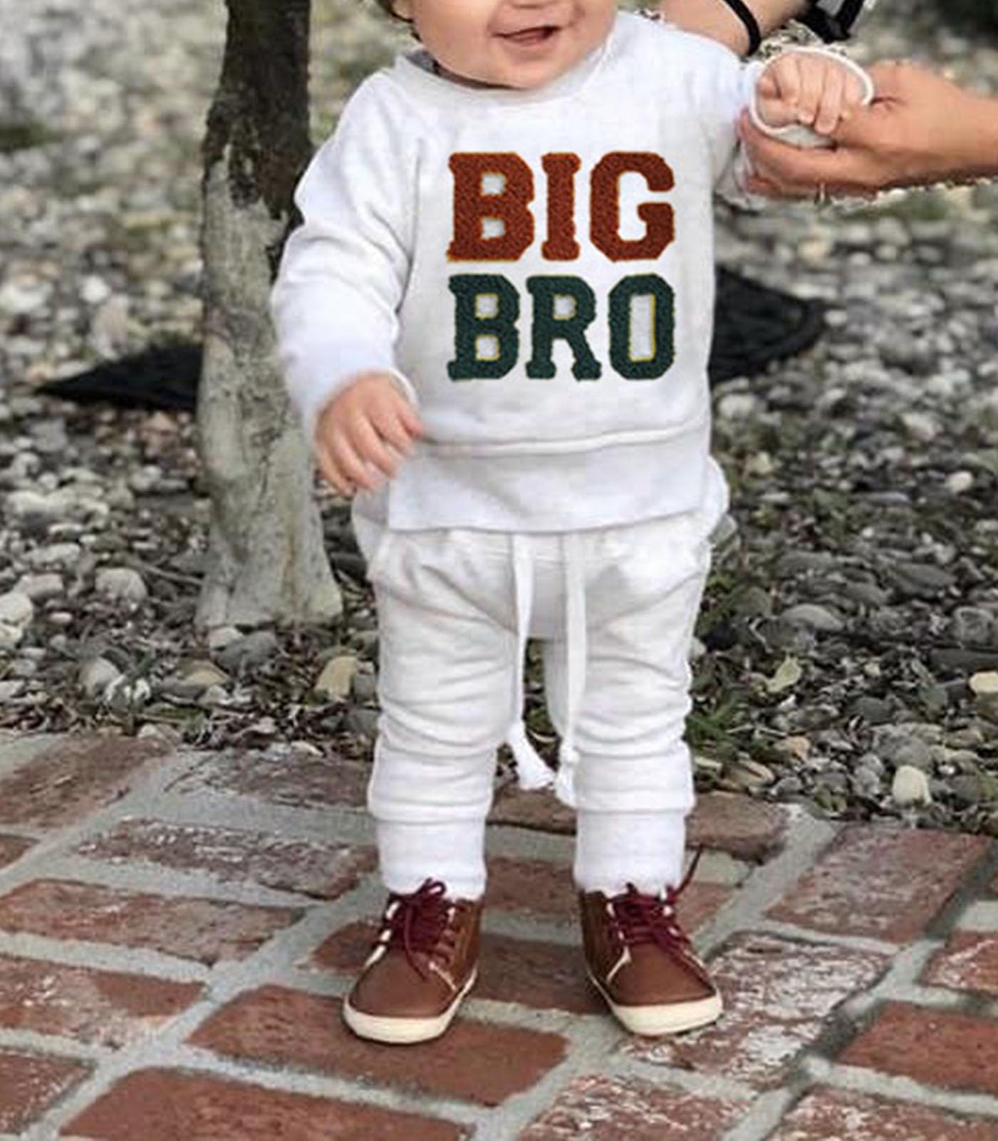 VISGOGO Infant Baby Boy Big Lil Bro Matching Set Sweatshirt Romper Embroidery Sweater Toddler Clothes (Grey-Big bro, 3-4 Years)